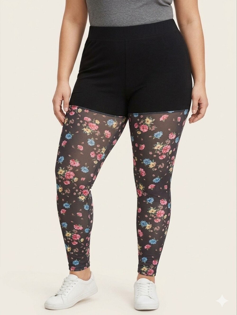 Torrid Sheer Mesh Floral Leggings with Built-in Black Shorts Plus Size 3